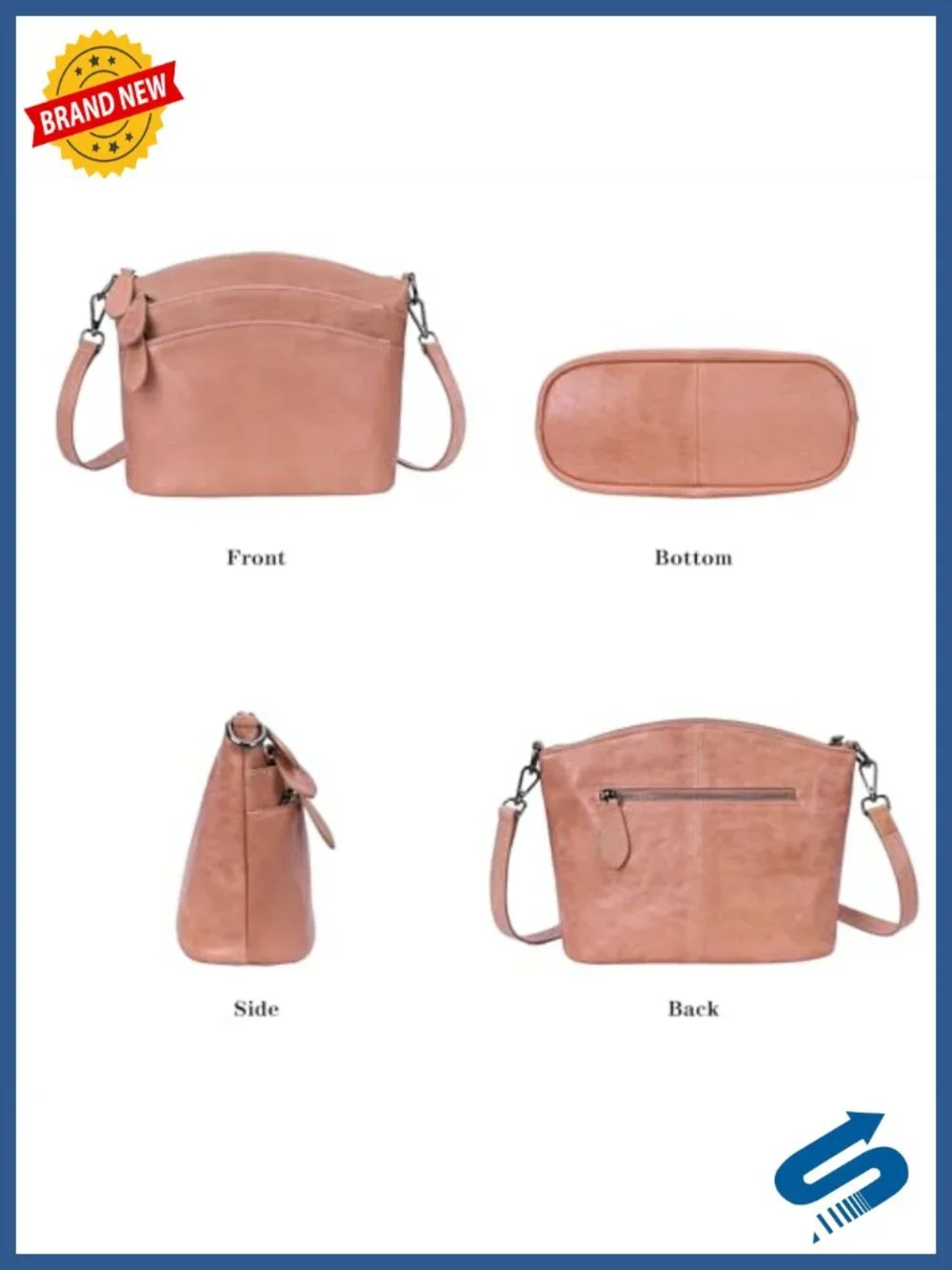 Genuine Leather Crossbody Bag with Multi-Pockets Vintage Satchel